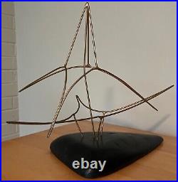 Vintage 70s Wire Wood Abstract Sculpture Mid Century Modern Art Object Signed