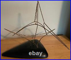 Vintage 70s Wire Wood Abstract Sculpture Mid Century Modern Art Object Signed