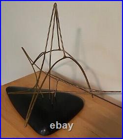 Vintage 70s Wire Wood Abstract Sculpture Mid Century Modern Art Object Signed