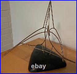 Vintage 70s Wire Wood Abstract Sculpture Mid Century Modern Art Object Signed