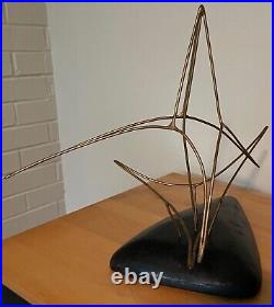 Vintage 70s Wire Wood Abstract Sculpture Mid Century Modern Art Object Signed