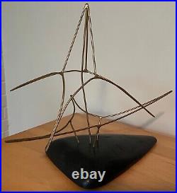 Vintage 70s Wire Wood Abstract Sculpture Mid Century Modern Art Object Signed