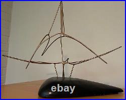 Vintage 70s Wire Wood Abstract Sculpture Mid Century Modern Art Object Signed