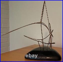 Vintage 70s Wire Wood Abstract Sculpture Mid Century Modern Art Object Signed