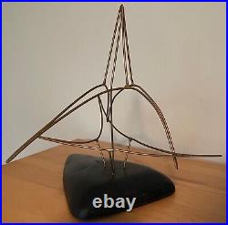 Vintage 70s Wire Wood Abstract Sculpture Mid Century Modern Art Object Signed