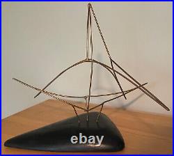 Vintage 70s Wire Wood Abstract Sculpture Mid Century Modern Art Object Signed