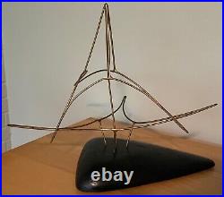 Vintage 70s Wire Wood Abstract Sculpture Mid Century Modern Art Object Signed