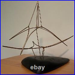 Vintage 70s Wire Wood Abstract Sculpture Mid Century Modern Art Object Signed