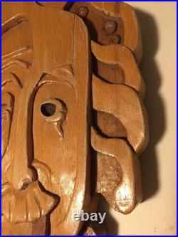 Vintage 70s Wood Wooden Carved Wall Art Mask Albert Einstein FOLKART Space NASA