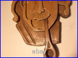 Vintage 70s Wood Wooden Carved Wall Art Mask Albert Einstein FOLKART Space NASA