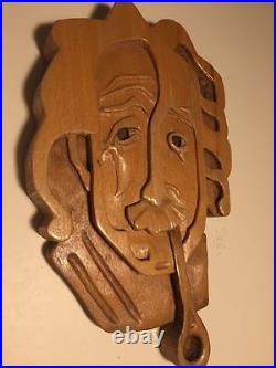 Vintage 70s Wood Wooden Carved Wall Art Mask Albert Einstein FOLKART Space NASA Vintage 70s Wood Wooden Carved Wall Art Mask Albert Einstein FOLKART Space NASA