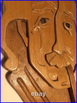Vintage 70s Wood Wooden Carved Wall Art Mask Albert Einstein FOLKART Space NASA