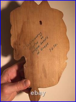 Vintage 70s Wood Wooden Carved Wall Art Mask Albert Einstein FOLKART Space NASA