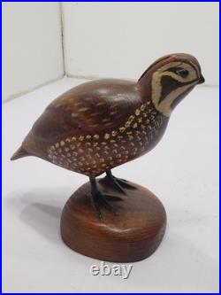 Vintage 80s RD Lewis 8 Quail Carving Sculpture Wood on Base Signed 6-15-83