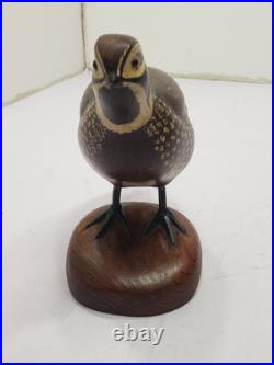 Vintage 80s RD Lewis 8 Quail Carving Sculpture Wood on Base Signed 6-15-83