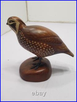 Vintage 80s RD Lewis 8 Quail Carving Sculpture Wood on Base Signed 6-15-83