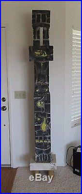 Vintage 84 Abstract Modernist Wood Sculpture Painting MID Century Totem Tiki