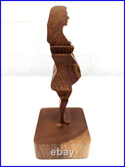 Vintage 88' Kuhn 3d Principio Mother Pregnant Baby Art Wood Carving Sculpture