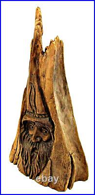 Vintage 90's Signed Jack Leslin Large Wood Carving Tree Spirit Wizard Folk Art