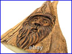 Vintage 90's Signed Jack Leslin Large Wood Carving Tree Spirit Wizard Folk Art