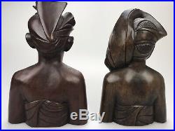 Vintage A A Fatimah Bali Wood Carving Man Woman Bookends Sculpture Signed 10