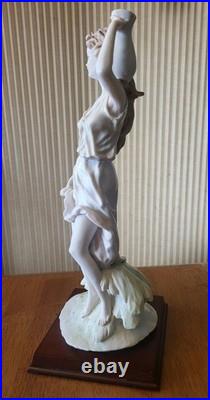 Vintage A. Belcari Resin & Wood Lady with Water Jug Sculpture 13.5 Inches