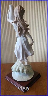 Vintage A. Belcari Resin & Wood Lady with Water Jug Sculpture 13.5 Inches