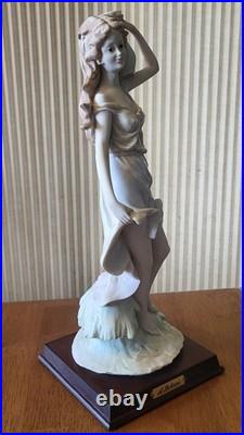 Vintage A. Belcari Resin & Wood Lady with Water Jug Sculpture 13.5 Inches
