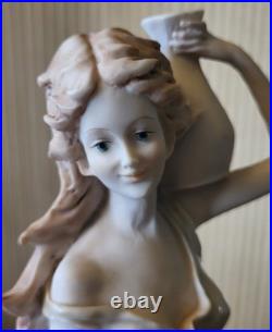 Vintage A. Belcari Resin & Wood Lady with Water Jug Sculpture 13.5 Inches