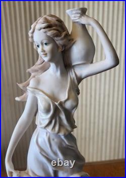 Vintage A. Belcari Resin & Wood Lady with Water Jug Sculpture 13.5 Inches