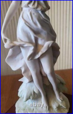 Vintage A. Belcari Resin & Wood Lady with Water Jug Sculpture 13.5 Inches