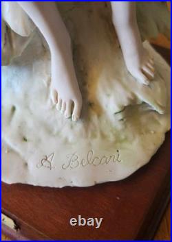 Vintage A. Belcari Resin & Wood Lady with Water Jug Sculpture 13.5 Inches