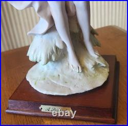 Vintage A. Belcari Resin & Wood Lady with Water Jug Sculpture 13.5 Inches