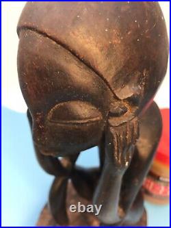 Vintage AFRICAN TRIBAL ART HAND CARVED WOOD STATUE Female Figure 14 CHARMING