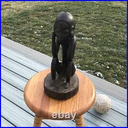 Vintage AFRICAN TRIBAL ART HAND CARVED WOOD STATUE Female Figure 14 CHARMING