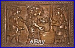 Vintage AFRICAN Tribal Relief Carved WOOD Panel Wall Art Storyboard Carving