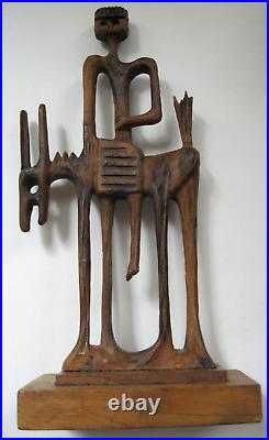 Vintage AHARON BEZALEL ISSACHAR is a strong ass Signed Wood Sculpture