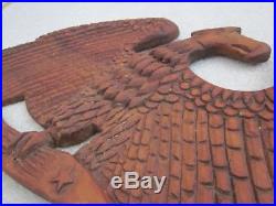Vintage AMERICANA Folk Art Hand Carved Wood AMERICAN EAGLE 33''L Wall Sculpture