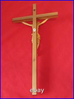 Vintage ANRI 23 Hand Carved Wood Crucifix Jesus Wall Cross Sculpture Italy