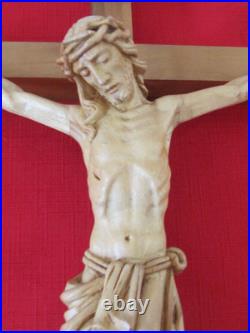 Vintage ANRI 23 Hand Carved Wood Crucifix Jesus Wall Cross Sculpture Italy