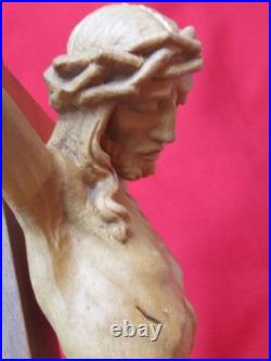 Vintage ANRI 23 Hand Carved Wood Crucifix Jesus Wall Cross Sculpture Italy