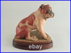 Vintage ANRI Bulldog Wood Carving Signed Helmut Diller Italy