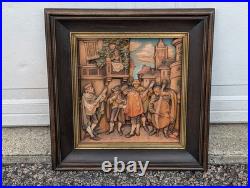 Vintage ANRI Italy Wood Carving Wall Plaque Carl Spitzweg Spanish Serenade