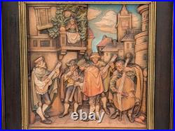 Vintage ANRI Italy Wood Carving Wall Plaque Carl Spitzweg Spanish Serenade