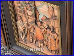 Vintage ANRI Italy Wood Carving Wall Plaque Carl Spitzweg Spanish Serenade
