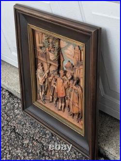 Vintage ANRI Italy Wood Carving Wall Plaque Carl Spitzweg Spanish Serenade