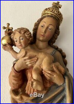 Vintage ANRI Wood Carving Holy Mary Our Lady Madonna Crown & Jesus Carved Statue