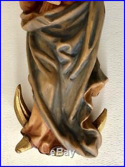 Vintage ANRI Wood Carving Holy Mary Our Lady Madonna Crown & Jesus Carved Statue