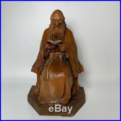 Vintage ANRI Wood Carving Sculpture Signed Kaslatter Priest Friar Monk Reading
