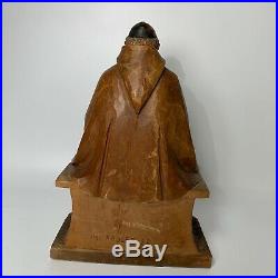 Vintage ANRI Wood Carving Sculpture Signed Kaslatter Priest Friar Monk Reading